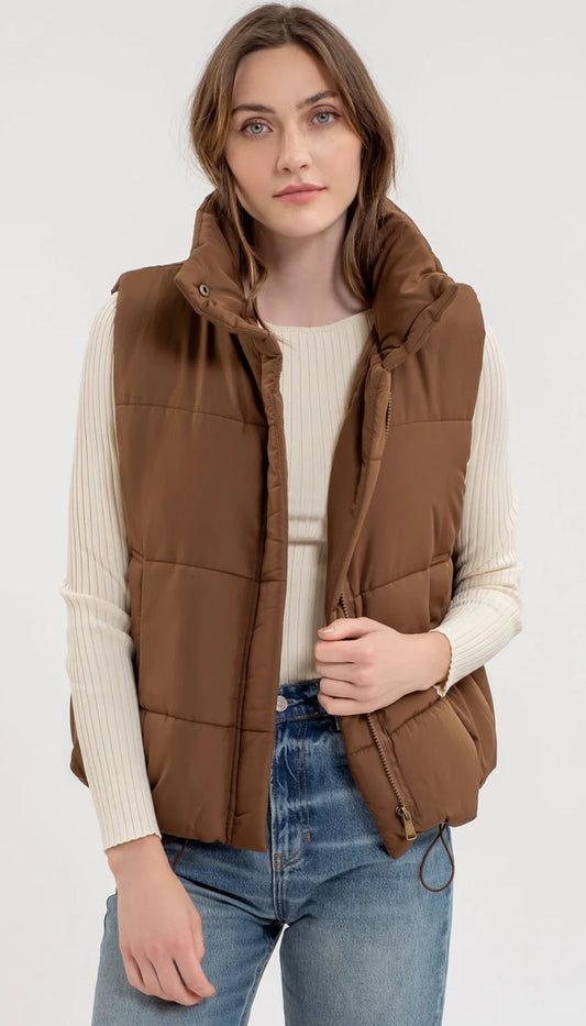Brown Zip Up Puffer Vest