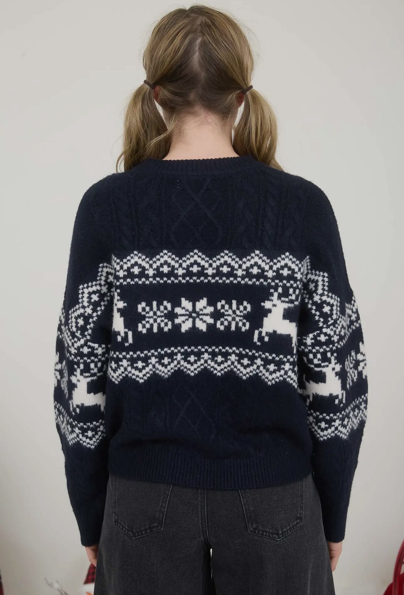 Snowflake Deer Cable Knit Pullover Sweater