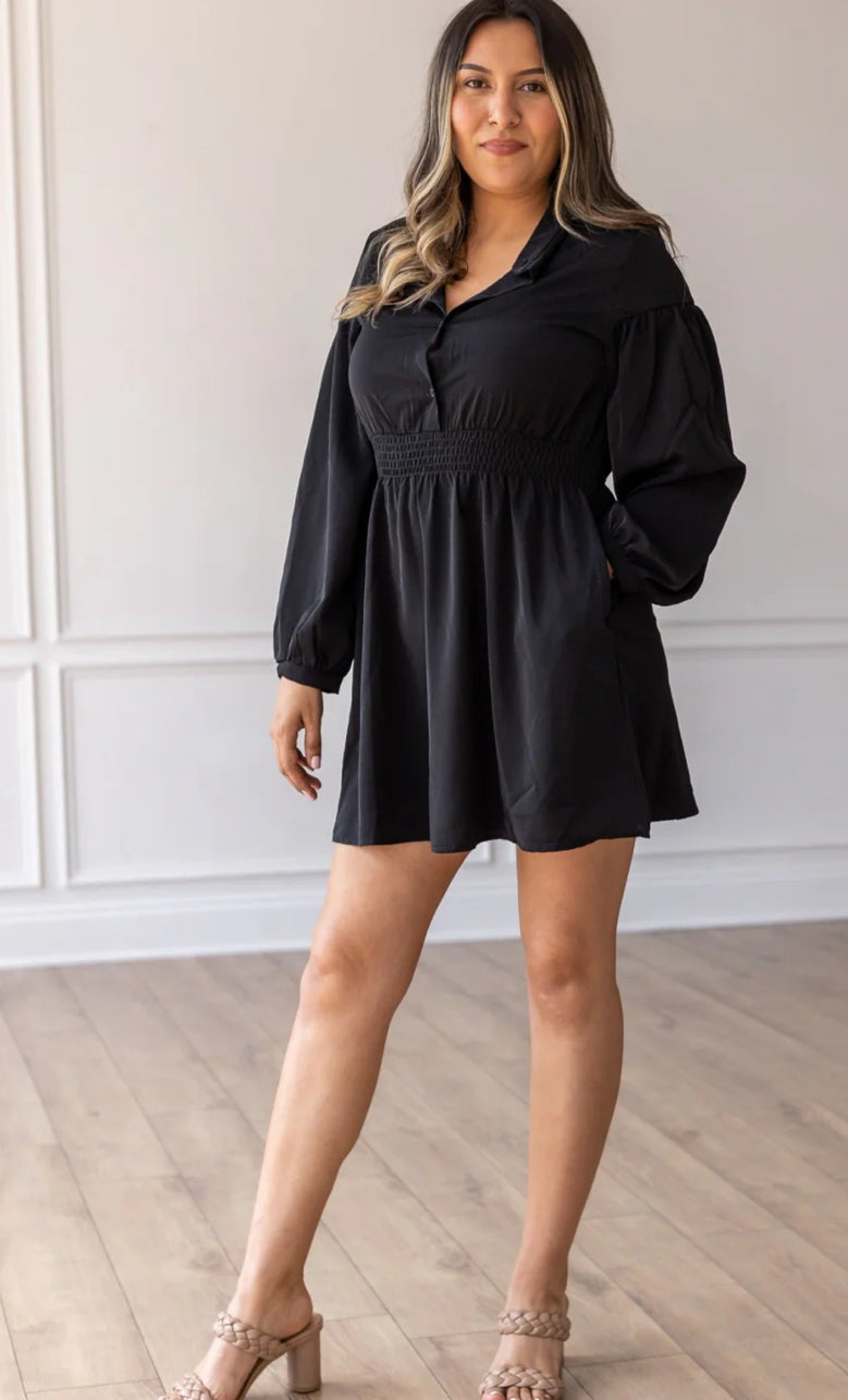 Black Button Down Mini Dress