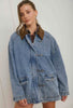Denim Contrast Collar Jacket With Hook Latches