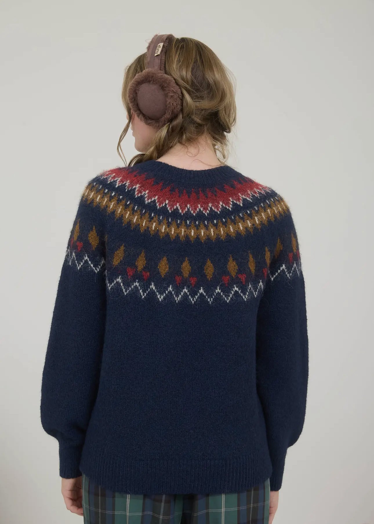 Navy Fair Isle Crew Neck Knit Sweater