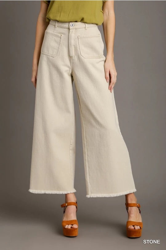 Umgee Stone Cropped Wide Leg Jeans