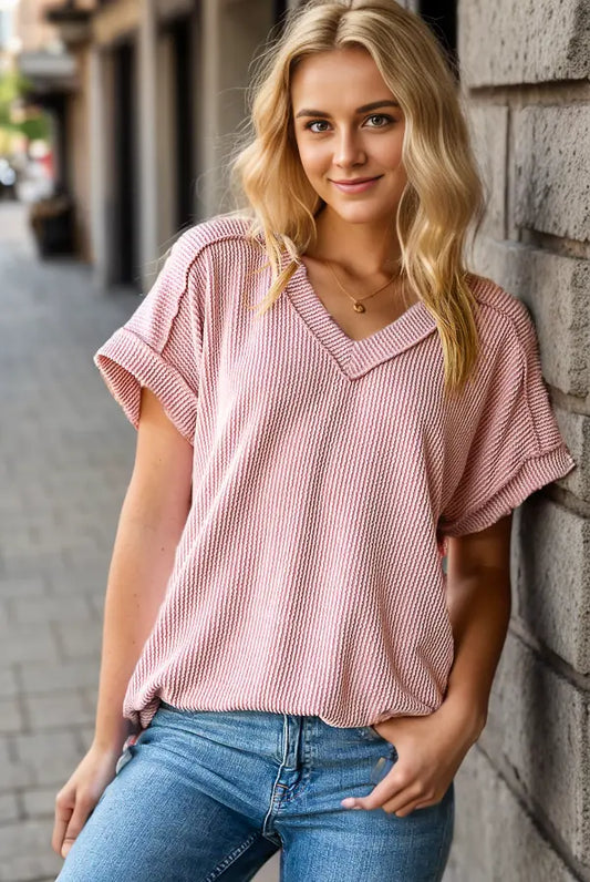 Heimish Mauve Ribbed V-Neck Top