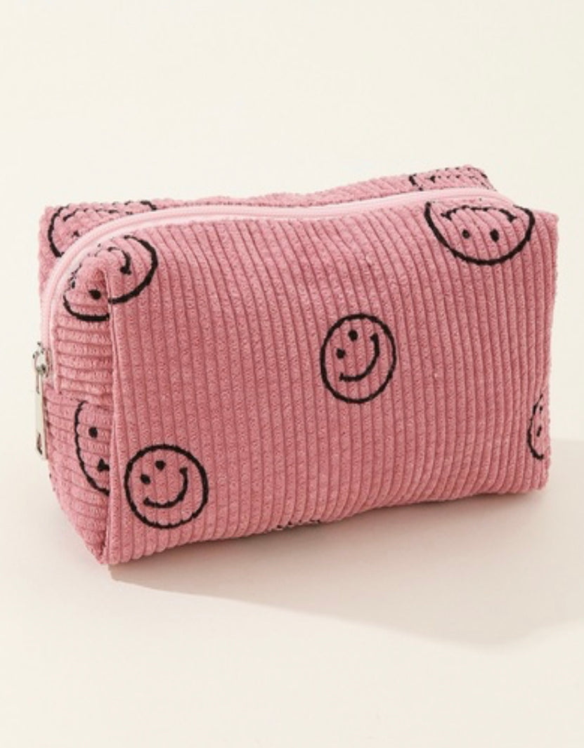 Smiley Face Corduroy Cosmetic Pouch Bag