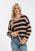 Taupe and Black Stripe Long Sleeve Knit Pullover