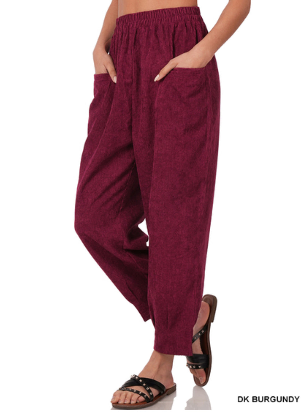 Burgundy corduroy front pocket pants