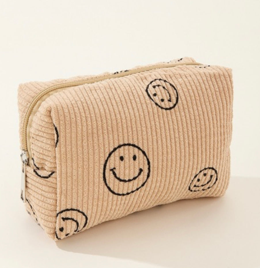 Smiley Face Corduroy Cosmetic Pouch Bag