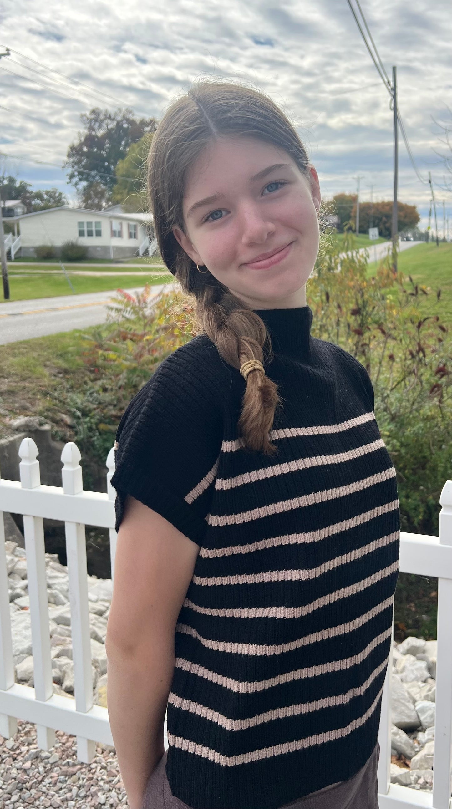 Black Stripe Mock Neck Knit Sweater