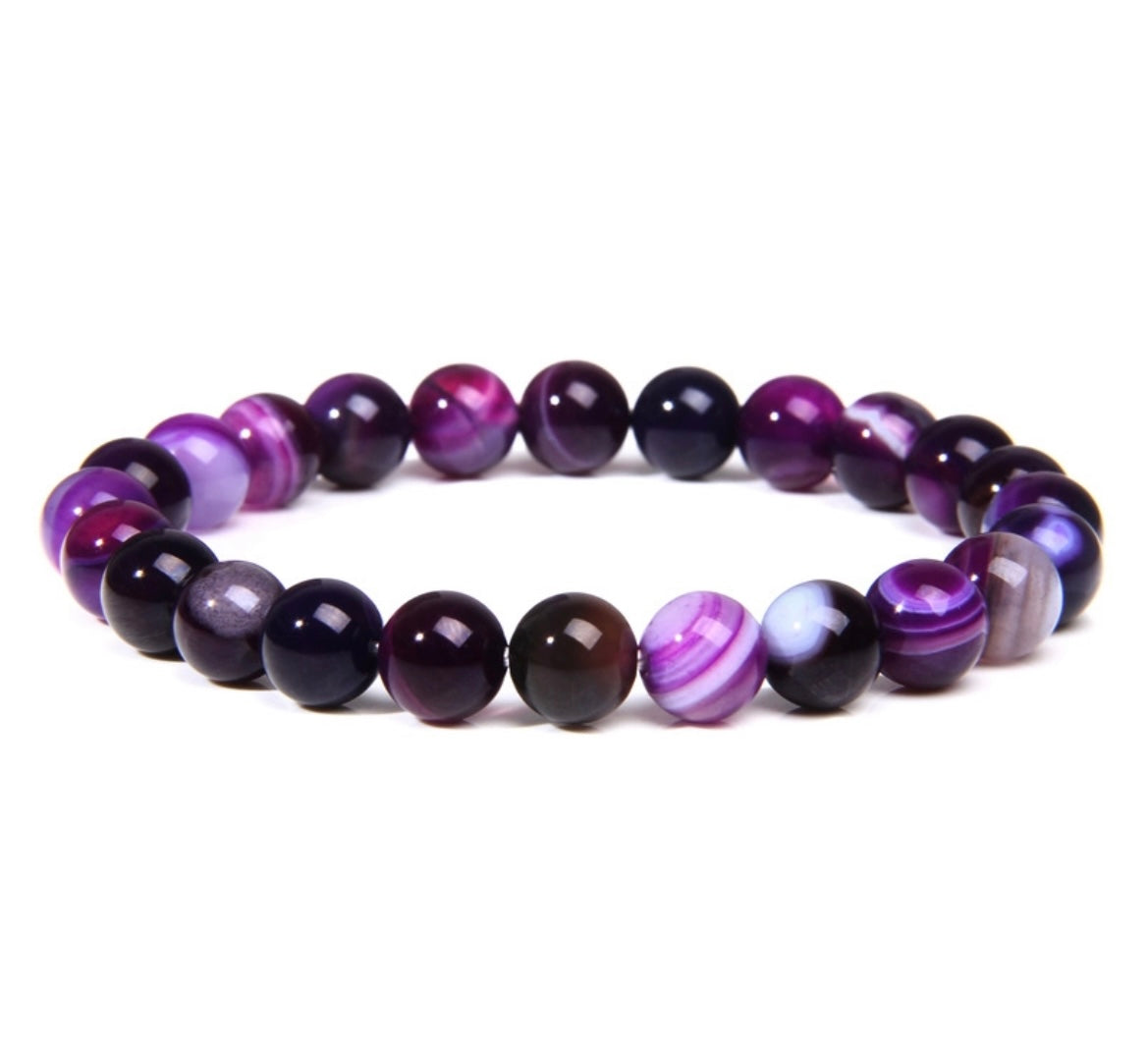 8MM Elastic Natural Stone Bracelet-Purple stripe agate - Grace Ann Faith Boutique - Official Online Boutique 