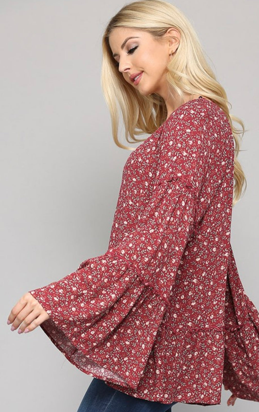 Floral Print Rayon Gauze and Bell Sleeve Top - Grace Ann Faith Boutique - Official Online Boutique 