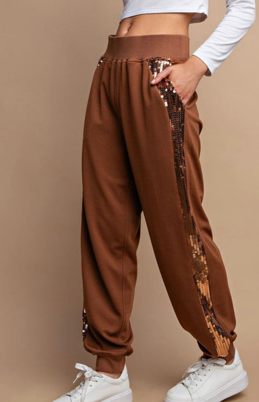 Sequin Side Striped Elastic Waist Jogger Pants - Grace Ann Faith Boutique - Official Online Boutique 