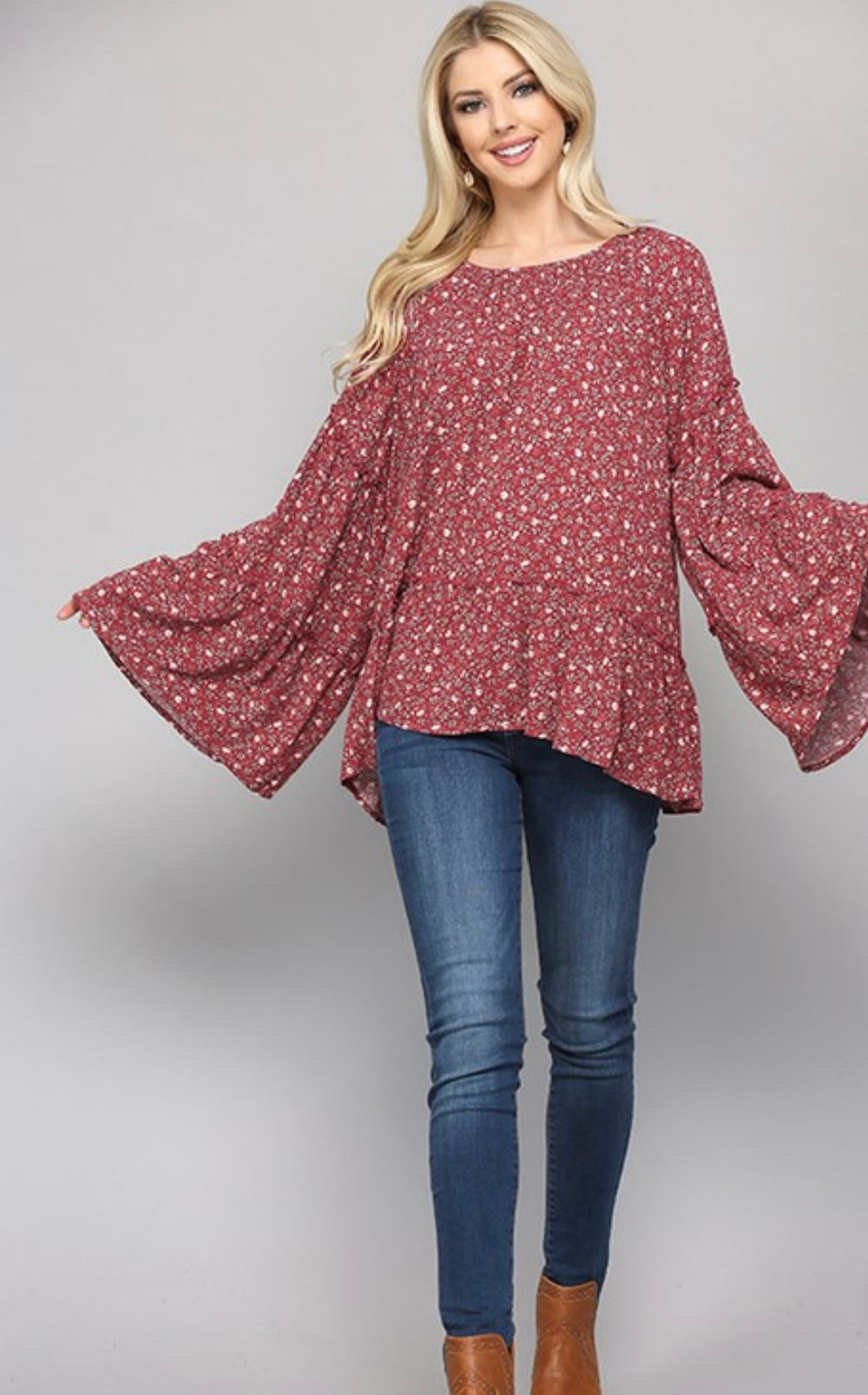 Floral Print Rayon Gauze and Bell Sleeve Top - Grace Ann Faith Boutique - Official Online Boutique 