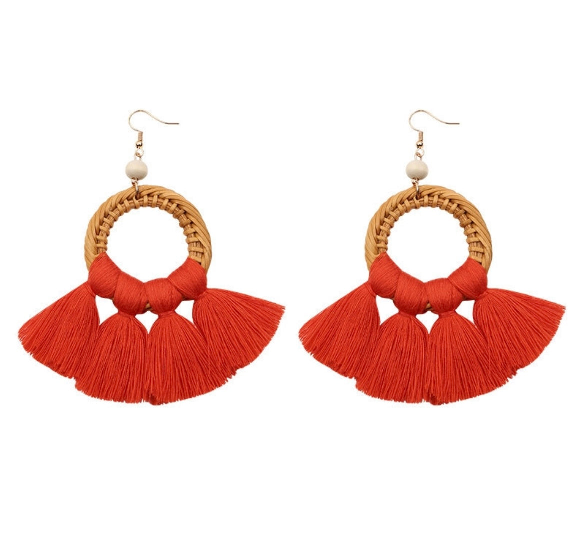 Fringed Earrings Handmade Rattan Ladies Jewelry-Orange - Grace Ann Faith Boutique - Official Online Boutique 