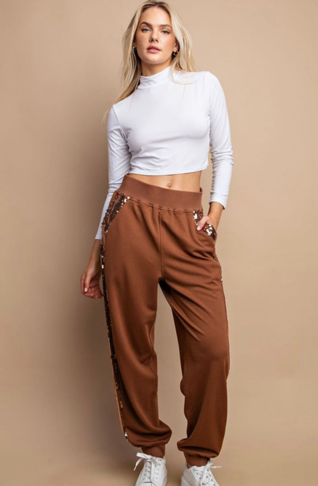 Sequin Side Striped Elastic Waist Jogger Pants - Grace Ann Faith Boutique - Official Online Boutique 