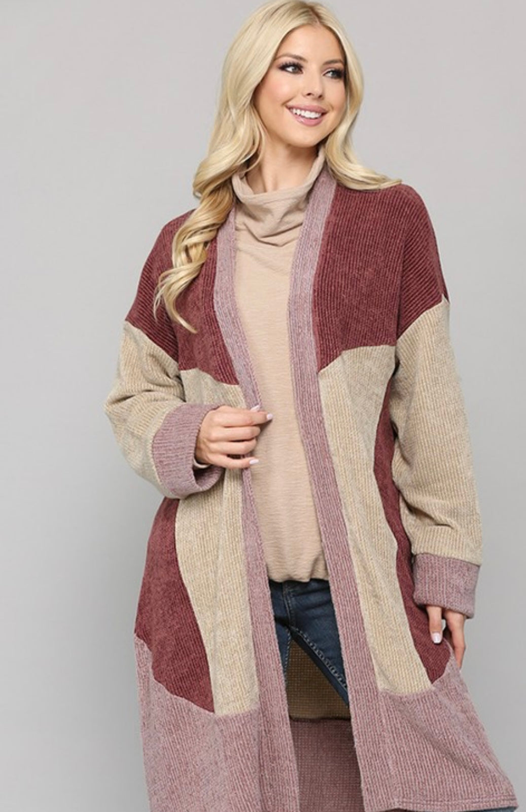 Soft Brushed Heavy Ribbed Color Block Cardigan - Grace Ann Faith Boutique - Official Online Boutique 