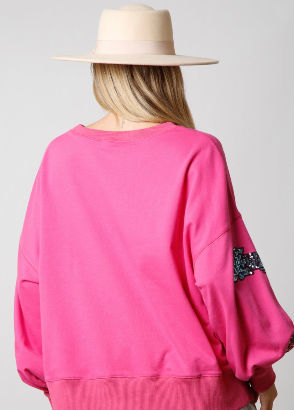 Peach Love Multi Color Sequins Oversized Tiger Sweatshirt