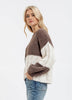 BROWN MULTICOLORED COLORBLOCK CHEVRON CABLE KNIT SWEATER