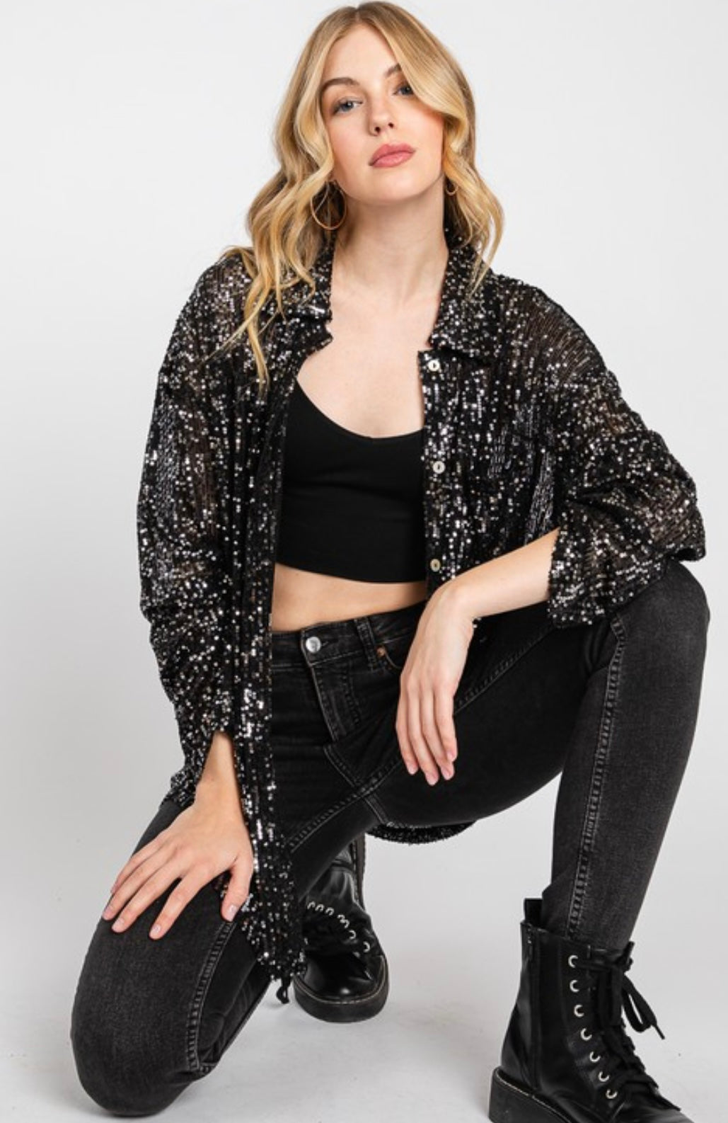 Sequin Button Down Shirt - Grace Ann Faith Boutique - Official Online Boutique 