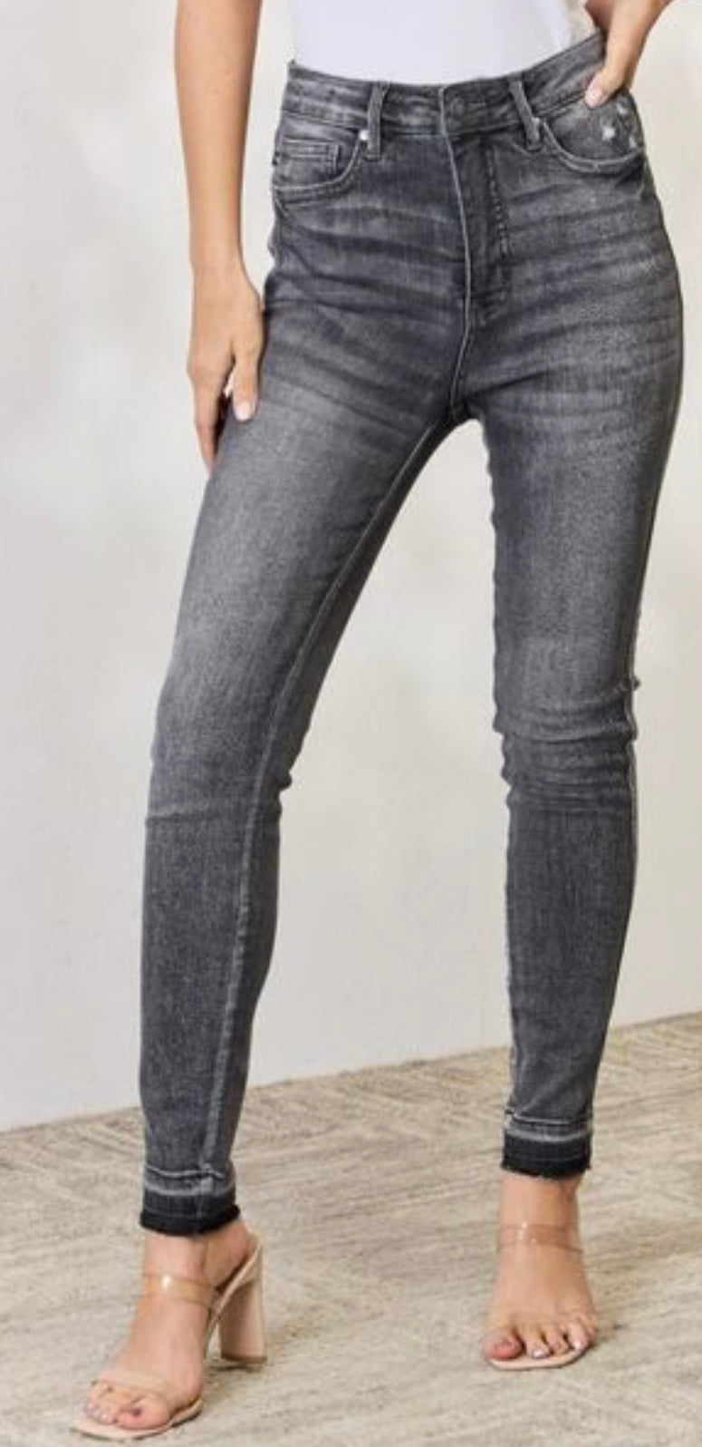 JUDY BLUE HIGH WAIST TUMMY CONTROL RELEASE HEM SKINNY JEANS - Grace Ann Faith Boutique - Official Online Boutique 