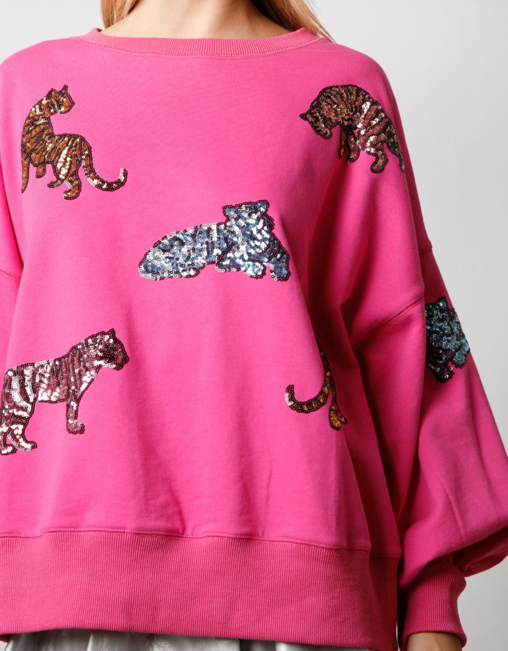 Peach Love Multi Color Sequins Oversized Tiger Sweatshirt