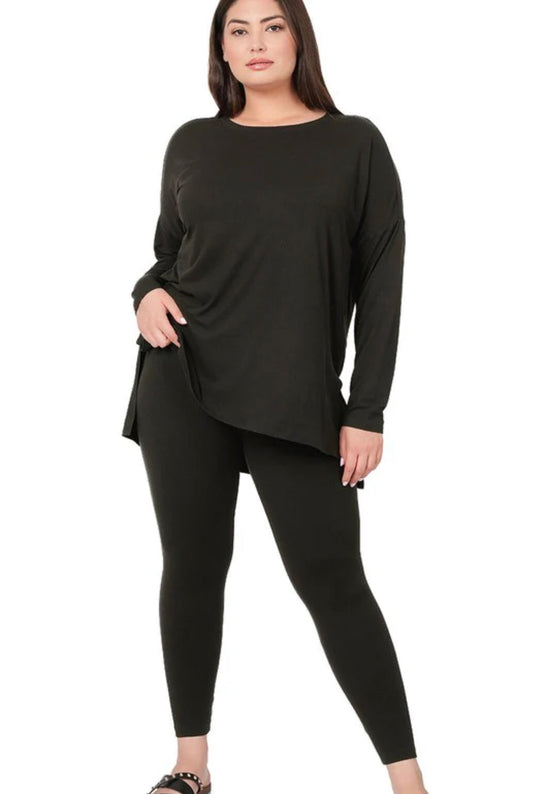 Zenana Curvy Black Two Piece Loungewear Set - Grace Ann Faith Boutique - Official Online Boutique 