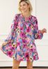 Floral Tie Neck Bubble Sleeve Dress - Grace Ann Faith Boutique - Official Online Boutique 