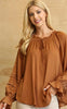 Washed Solid Satin Peasant Top - Grace Ann Faith Boutique - Official Online Boutique 