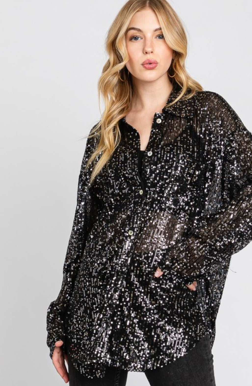 Sequin Button Down Shirt - Grace Ann Faith Boutique - Official Online Boutique 