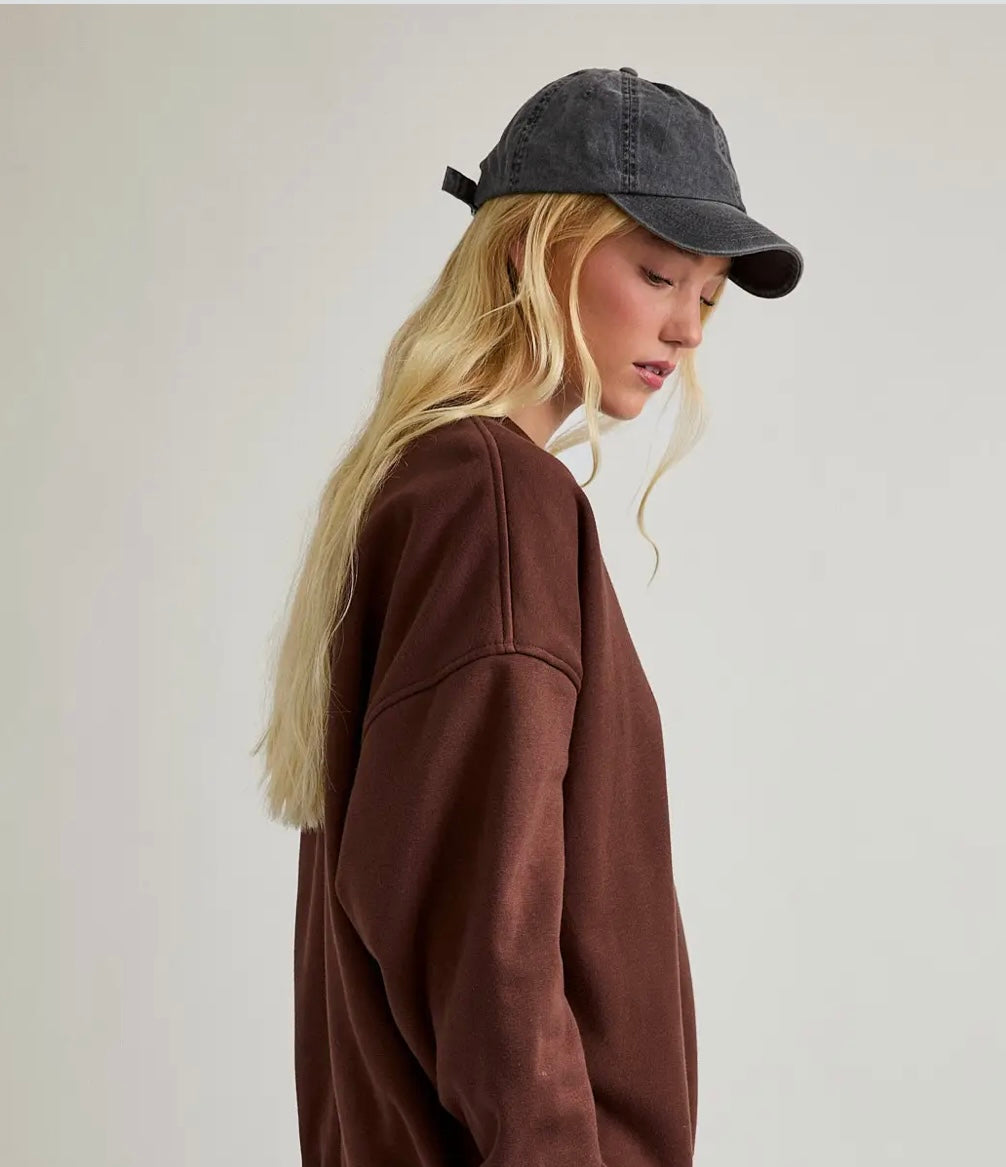 Le Lis Collection “Yosemite" Embo Long Sleeve Crew Neck Oversized Sweatshirt