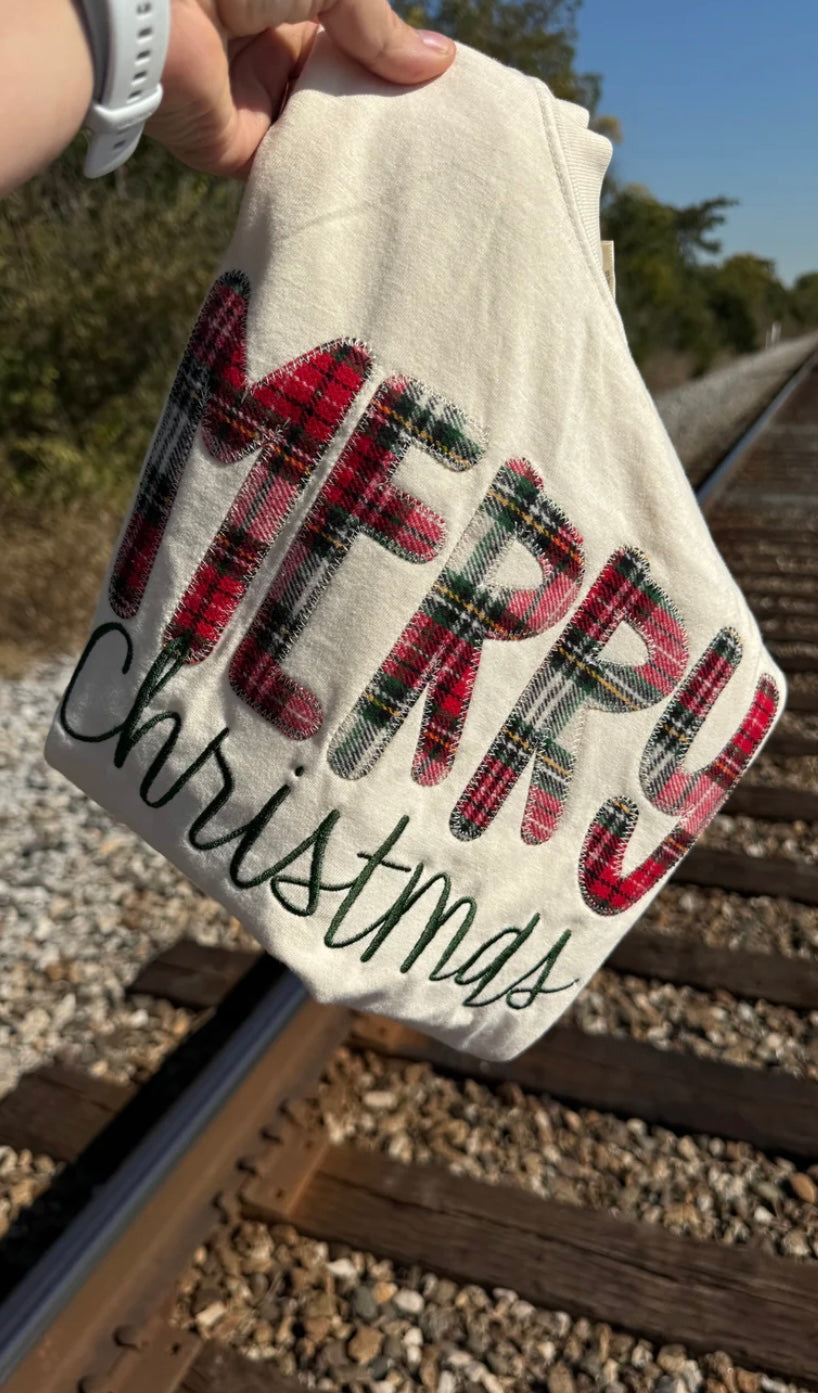 Cream Plaid Merry Christmas Short Sleeve