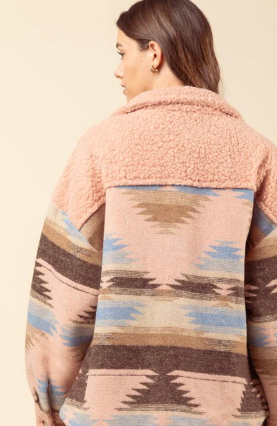 Aztec Graphic Oversize Sherpa Jacket Shacket - Grace Ann Faith Boutique - Official Online Boutique 