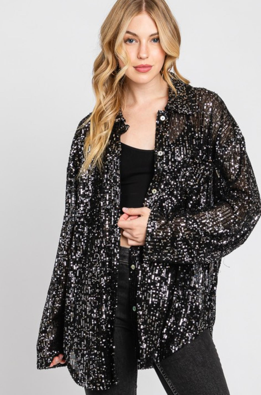 Sequin Button Down Shirt - Grace Ann Faith Boutique - Official Online Boutique 