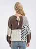 BROWN MULTICOLORED COLORBLOCK CHEVRON CABLE KNIT SWEATER