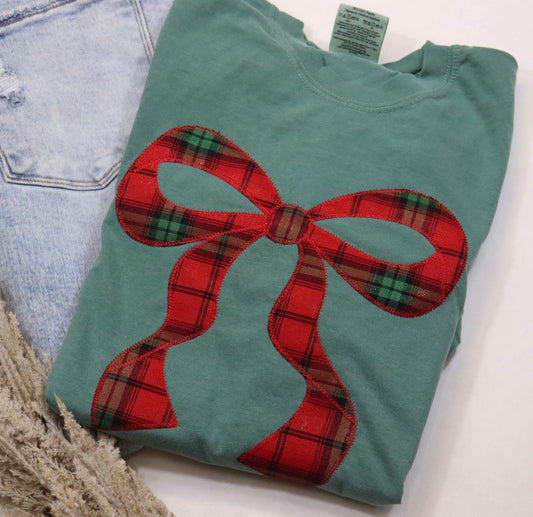 Christmas Plaid Bow Short Sleeve