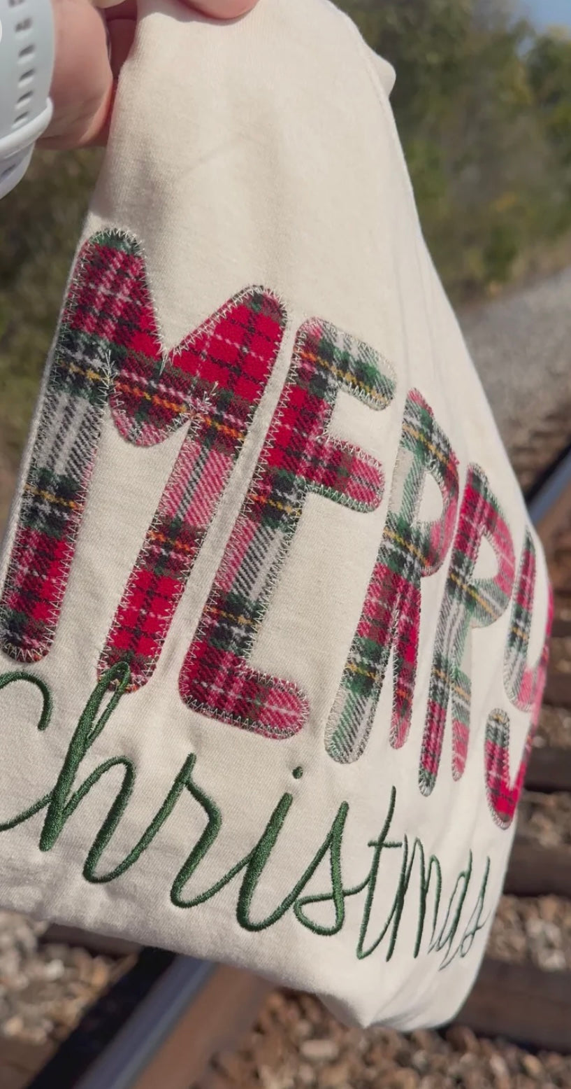 Cream Plaid Merry Christmas Short Sleeve