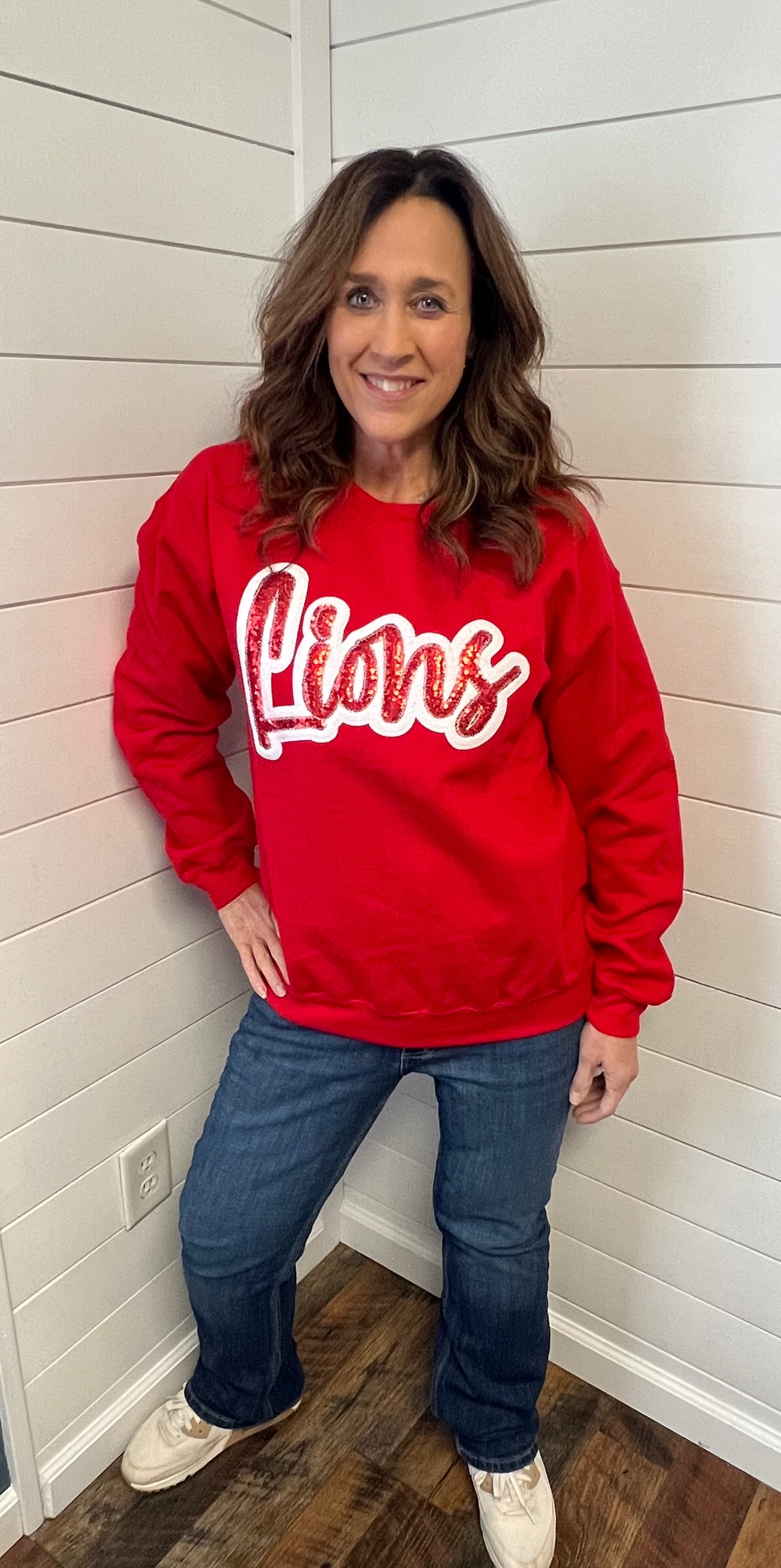 Red Sequined Lions Sweatshirt