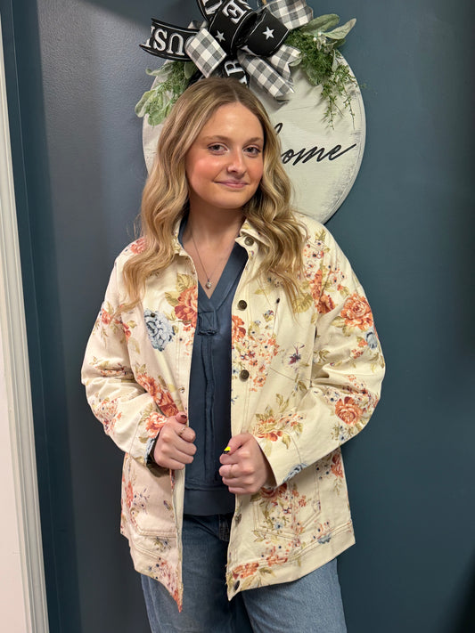 Floral Denim Collared Jacket