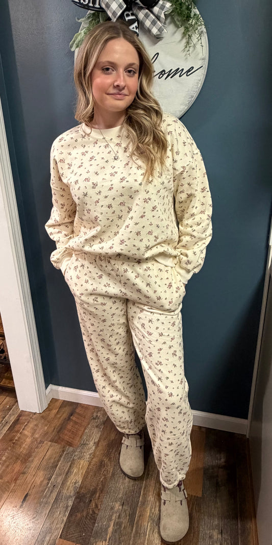 Floral Print Elastic Waist Joggers