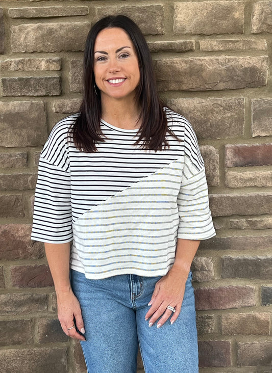 Black and White Striped Short Sleeve Top - Grace Ann Faith Boutique - Official Online Boutique 