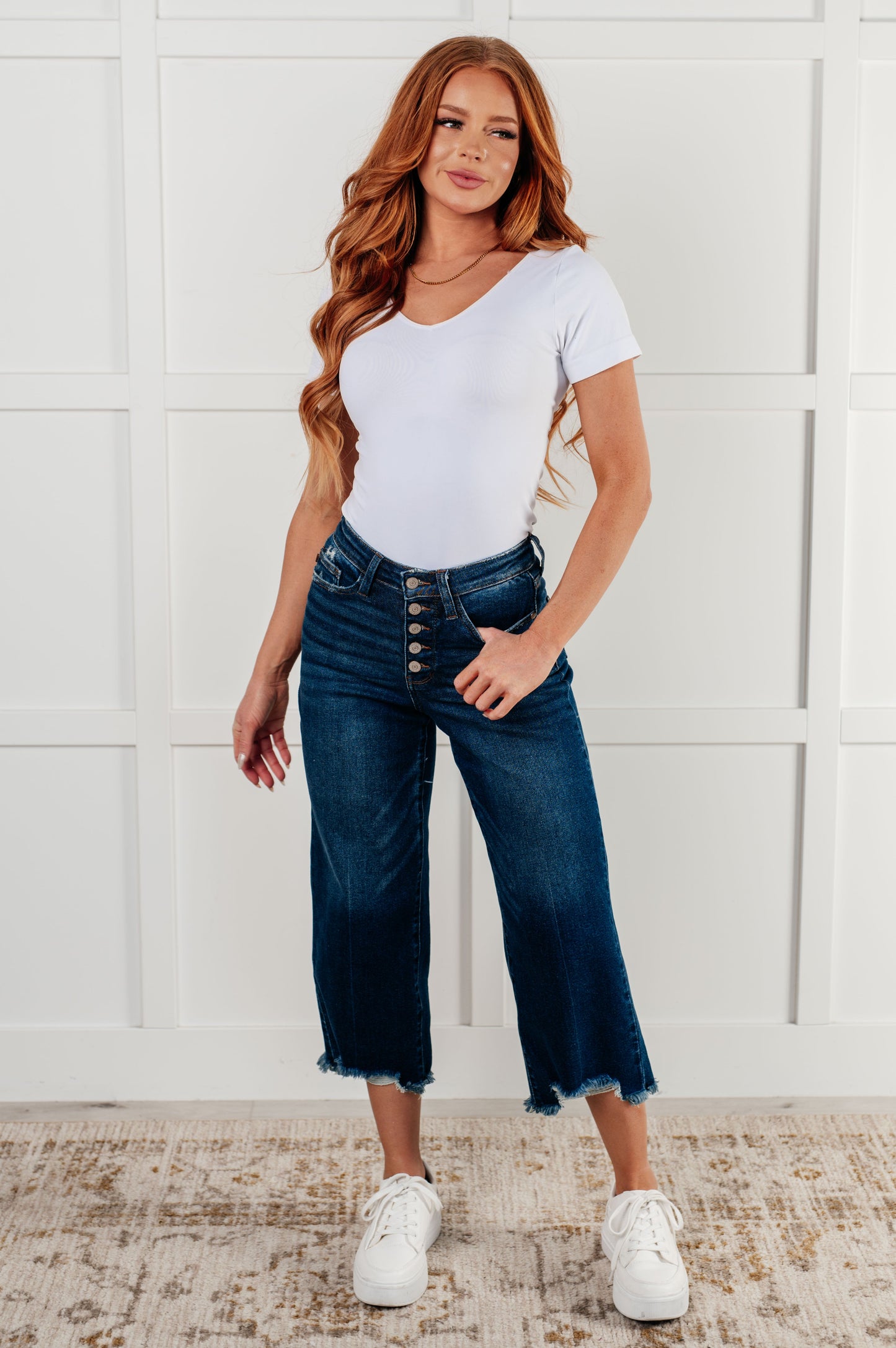 Judy Blue High Rise Button Fly Wide Leg Crop Jeans