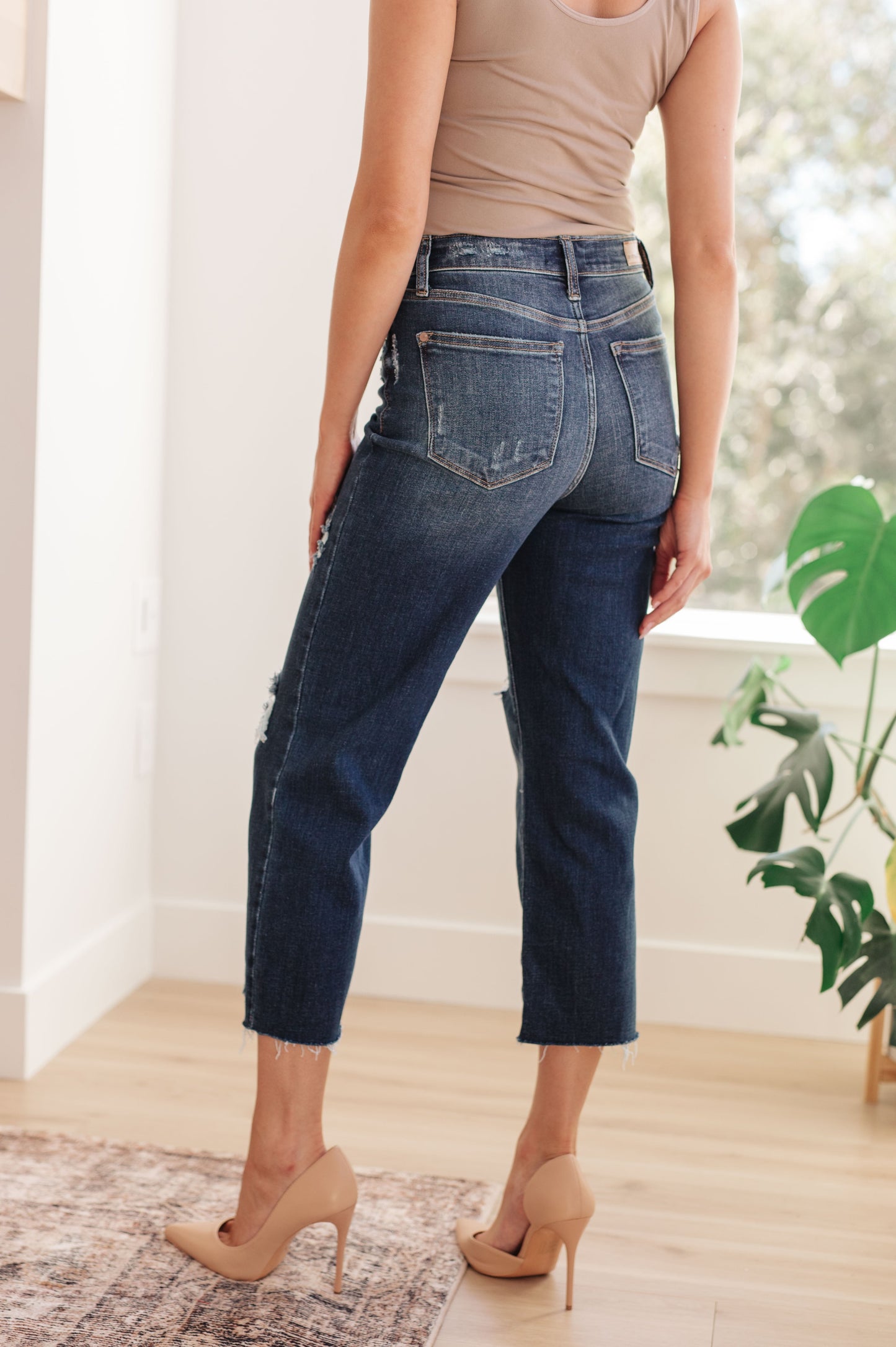 Judy Blue High Rise Distressed Wide Leg Crop Jeans