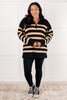 Striped Quarter Zip Sweater in Black and Tan