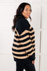 Striped Quarter Zip Sweater in Black and Tan