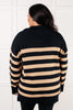 Striped Quarter Zip Sweater in Black and Tan