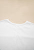 White Textured Raw Seam Plus Size Pullover Top and Drawstring Pants Set
