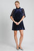 Umgee Dotted Lace Half Sleeve Mock Neck Back Tie Velvet Dress