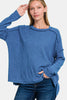 Zenana Full Size Exposed Seam Brushed Round Neck Sweater