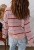 Pink Stripe Ribbed Edge Drop Shoulder Sweater