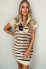 Stripe Color Block Zip Short Sleeve Sweater Dress