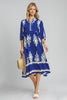 Umgee Printed Notched Midi Dress